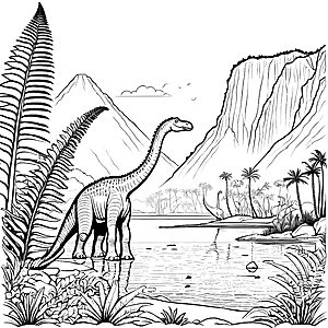 Majestätischer Brachiosaurus am Ufer des Urzeitsees Ausmalbild für abenteuerlustige Entdecker