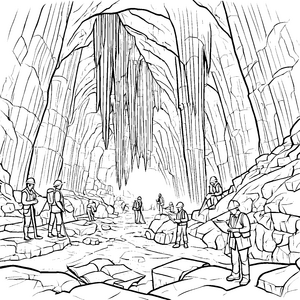 Faszinierende Entdeckungsreise durch die geheimnisvolle Höhle Ausmalvorlage für kleine Abenteurer