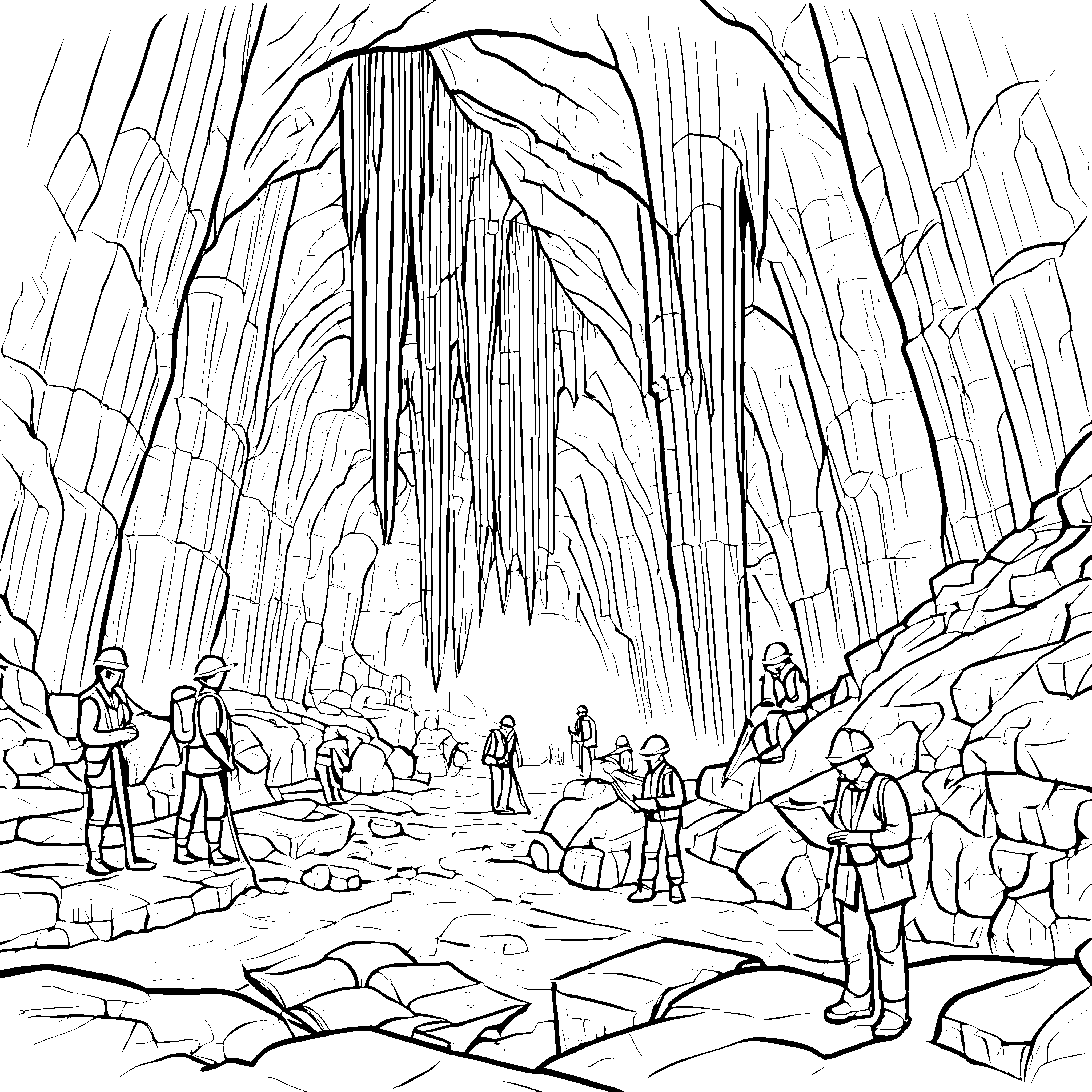 Faszinierende Entdeckungsreise durch die geheimnisvolle Höhle Ausmalvorlage für kleine Abenteurer