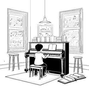 Begeisterndes Klavier mit lehrreichen Noten Ausmalbild für musikalische Entdecker