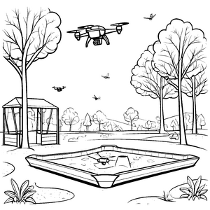 Spannende Drohnen über dem Spielplatz Ausmalvorlage für neugierige Technikfans