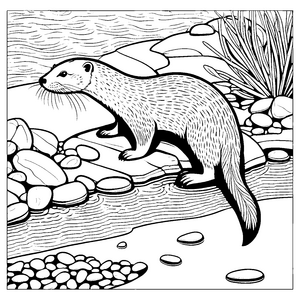 Spaßiger Otter am glitzernden Fluss Ausmalmotiv für neugierige Entdecker
