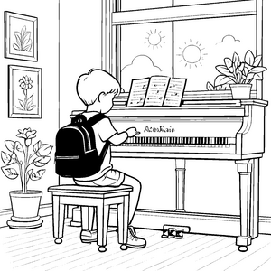 Melodisches Klavier im Sonnenlicht Ausmalbild für junge Musikentdecker