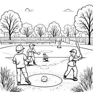 Spannende Baseball-Action auf dem Spielfeld Ausmalvorlage für dynamische Sportler