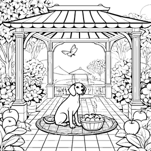 Beagle genießt frische Äpfel im Garten Malvorlage für abenteuerlustige Tierfreunde
