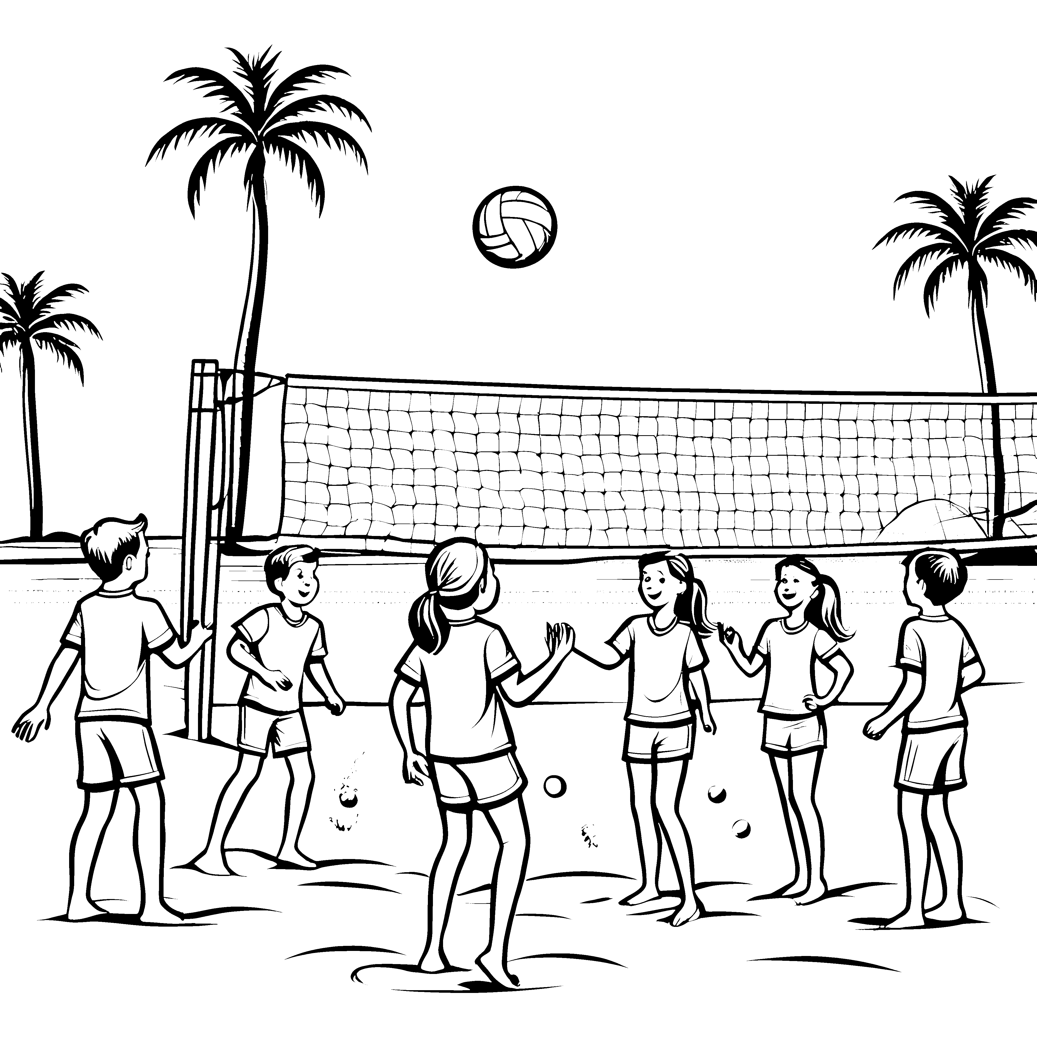 Spaßiger Volleyball-Spaß am Strand Ausmalbild für aktive Entdecker