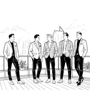 Stilvolle Herren-Jackets in urbanem Ambiente Ausmalbild für modische Entdecker