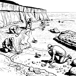 Faszinierende Ausgrabungen am Strand Ausmalvorlage für neugierige Forscher