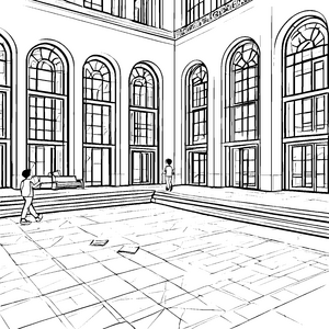 Beeindruckender Innenhof einer Universität Malvorlage für wissbegierige Entdecker