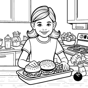 Köstlicher Hamburger mit frischen Zutaten Ausmalmotiv für kreative Küchenkünstler