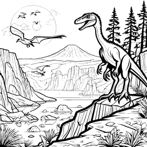Dynamischer Velociraptor in klarem Tal Ausmalvorlage für kleine Entdecker