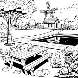 Kreative Eiscreme-Waffel unter strahlendem Baum Malvorlage für kleine Naschkatzen