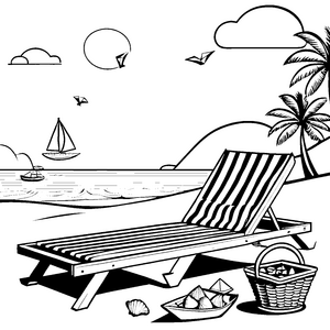 Bunte Strandliegen unter Sommerhimmel Ausmalmotiv für strahlende Urlaubsträumer