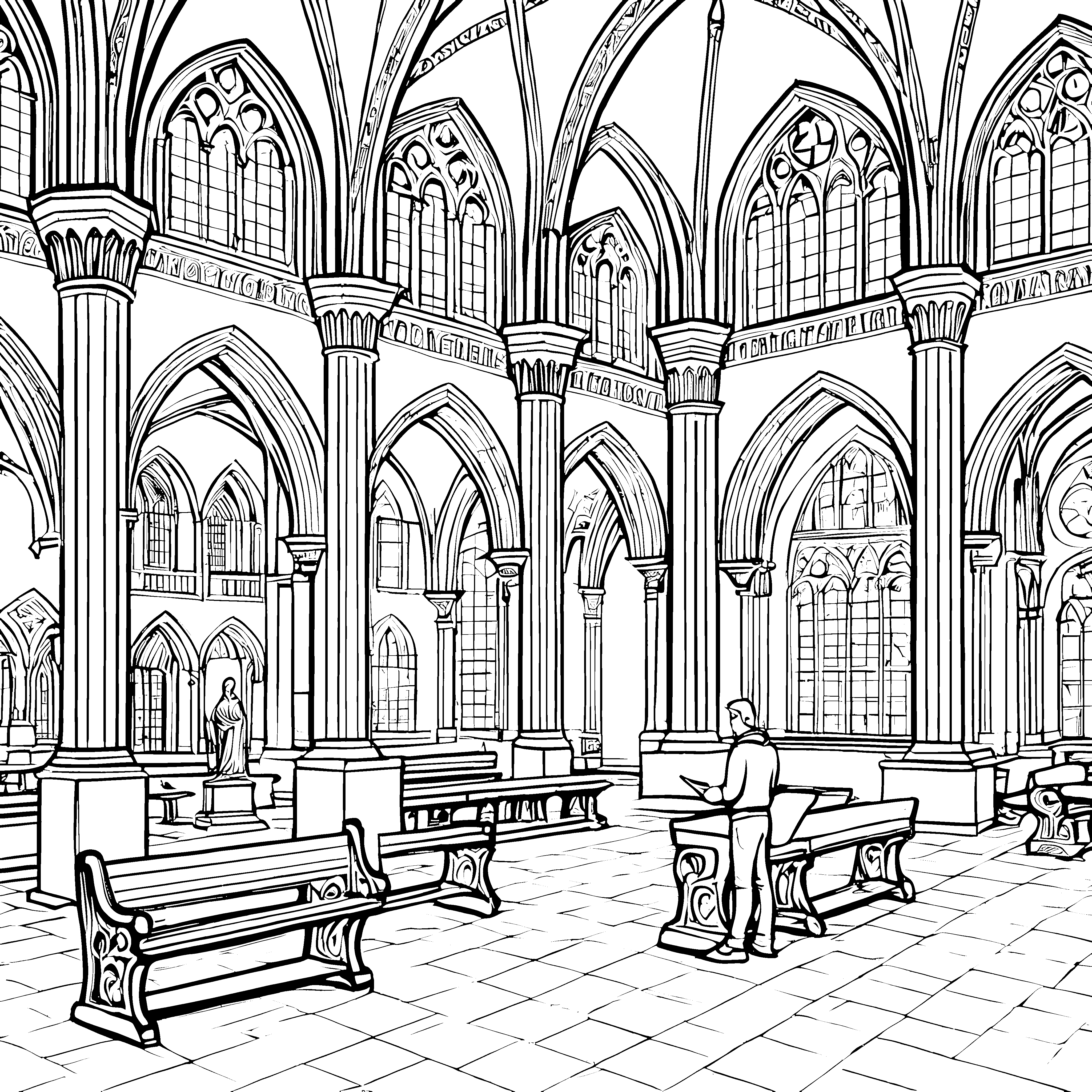 Imposante Universitätsbibliothek mit neugierigem Studenten Malvorlage für wissenshungrige Entdecker