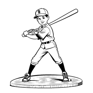 Sportlicher Baseballspieler mit kniffligem Schläger Ausmalvorlage für energiegeladene Kids