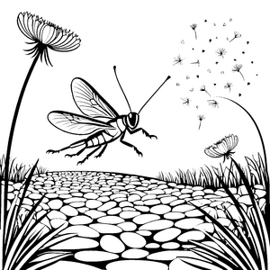 Flotte Grillparty mit hüpfender Heuschrecke Ausmalbild für fröhliche Naturfreunde