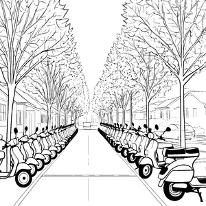 Schnelle Mopeds in der Sonne Malvorlage für abenteuerlustige Verkehrsentdecker