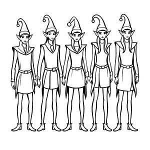 Zauberhafte Elfen in fantasiereichen Outfits Ausmalvorlage für kreative Träumer