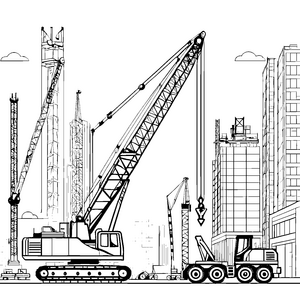Beeindruckender Baukran auf lebhafter Baustelle Ausmalbild für angehende Baumeister
