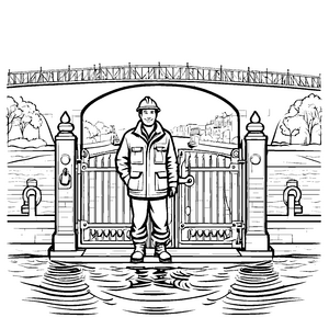 Fleißiger Kanalarbeiter vor der Schleuse Ausmalvorlage für kleine Entdecker