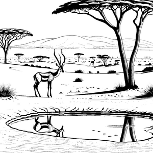 Elegante Gazelle am glitzernden Wasserloch Ausmalbild für neugierige Naturforscher