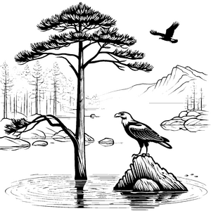 Eleganter Bussard auf schmalem Felsen Malvorlage für kreative Naturtalente