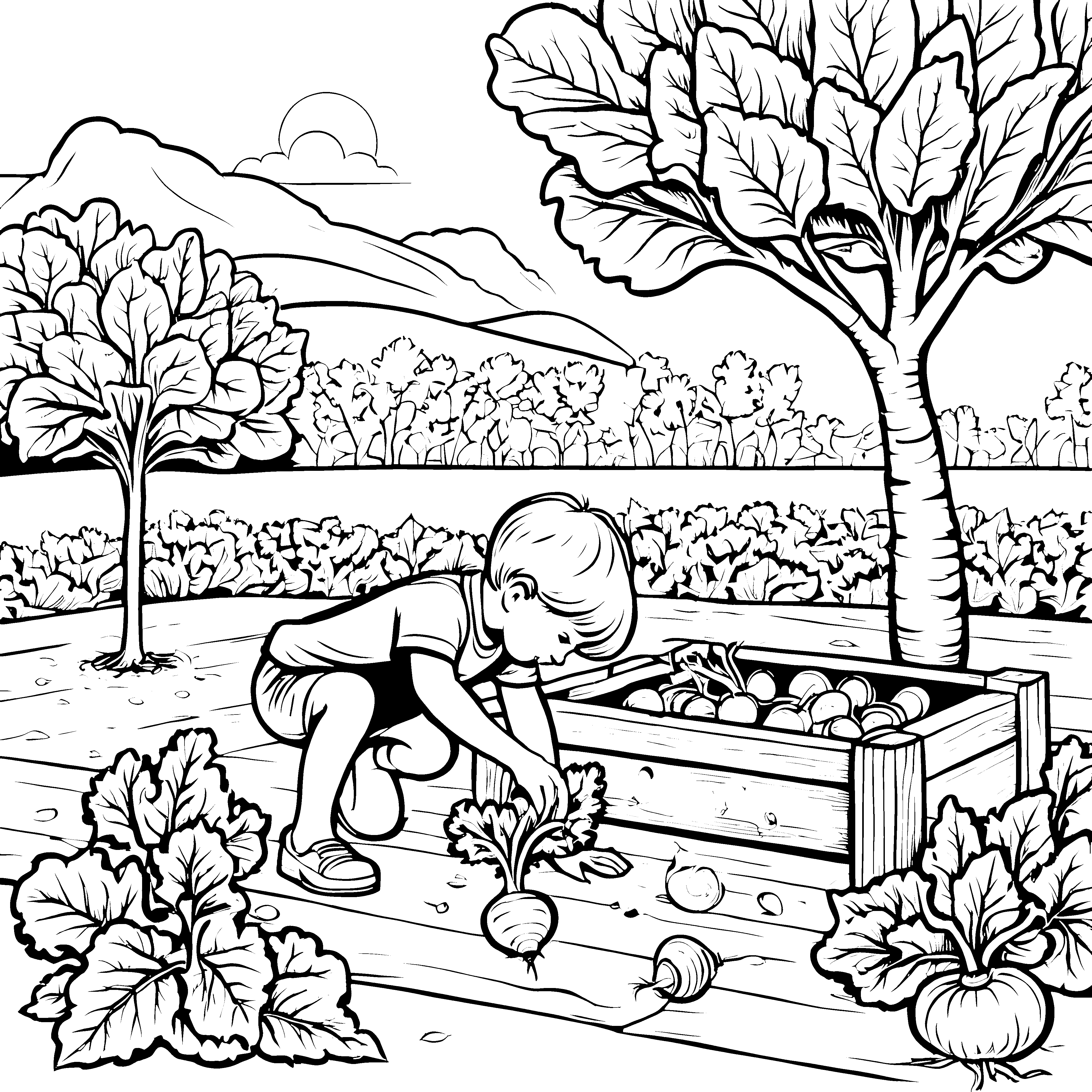 Rote Bete im bunten Garten Ausmalbild für kleine Pflanzenentdecker