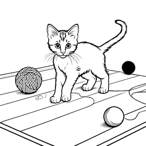 Niedliche Katze mit buntem Wollball Malvorlage für kreative Tierfans