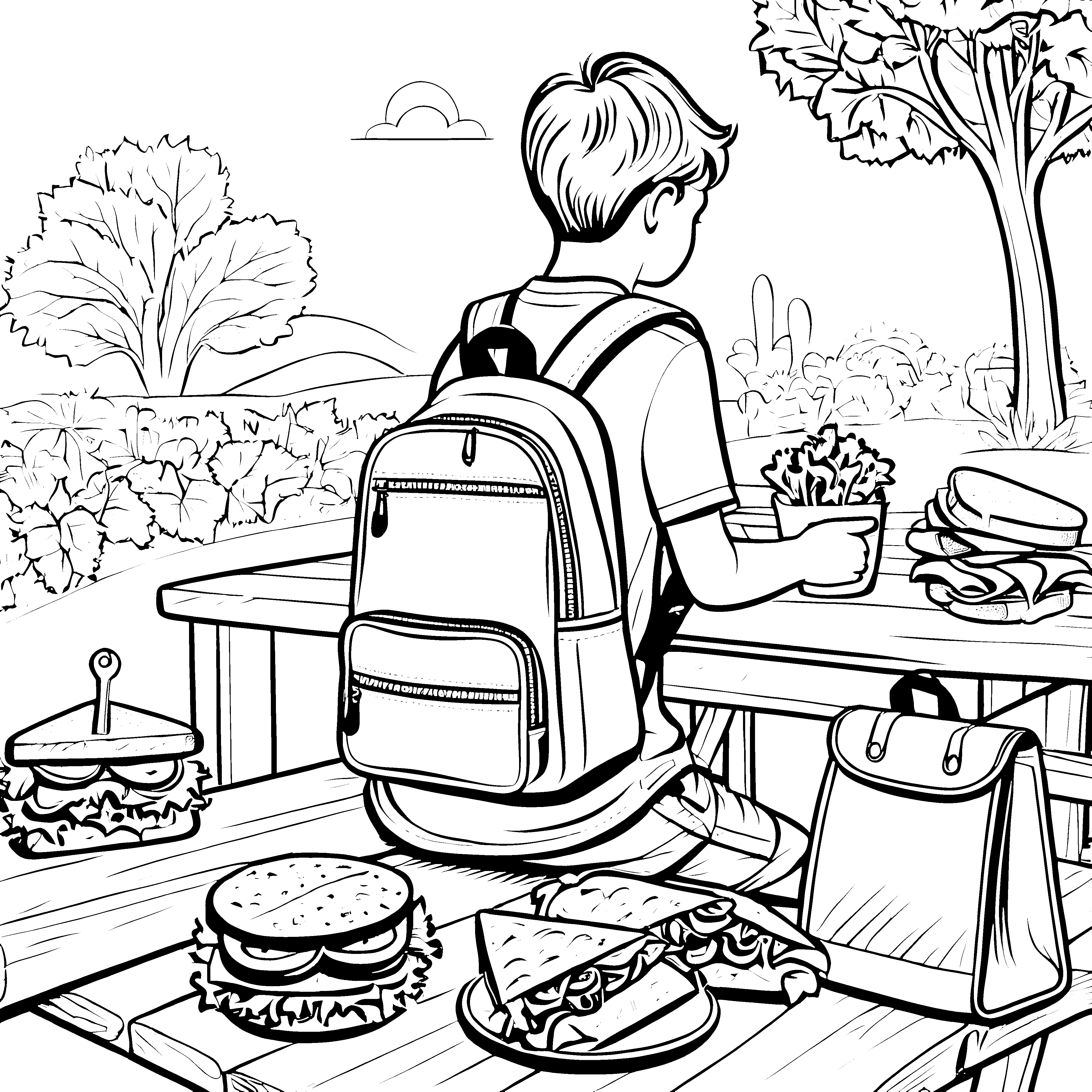 Kreative Sandwiches im sonnigen Park Ausmalmotiv für junge Genussentdecker