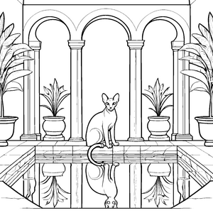 Sphynx Katze im zauberhaften Garten Ausmalmotiv für fantasievolle Künstler