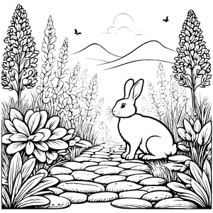 Zierlicher Hase auf dem malerischen Steinweg Malvorlage für neugierige Entdecker