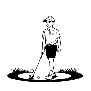 Schüler mit Golfschläger auf dem Grün Ausmalmotiv für sportbegeisterte Kinder