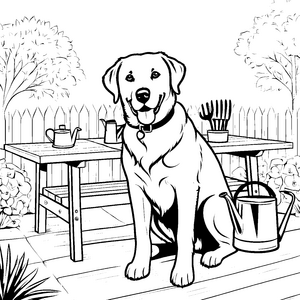 Lustiger Labrador auf blühendem Garten Ausmalbild für lebhafte Entdecker