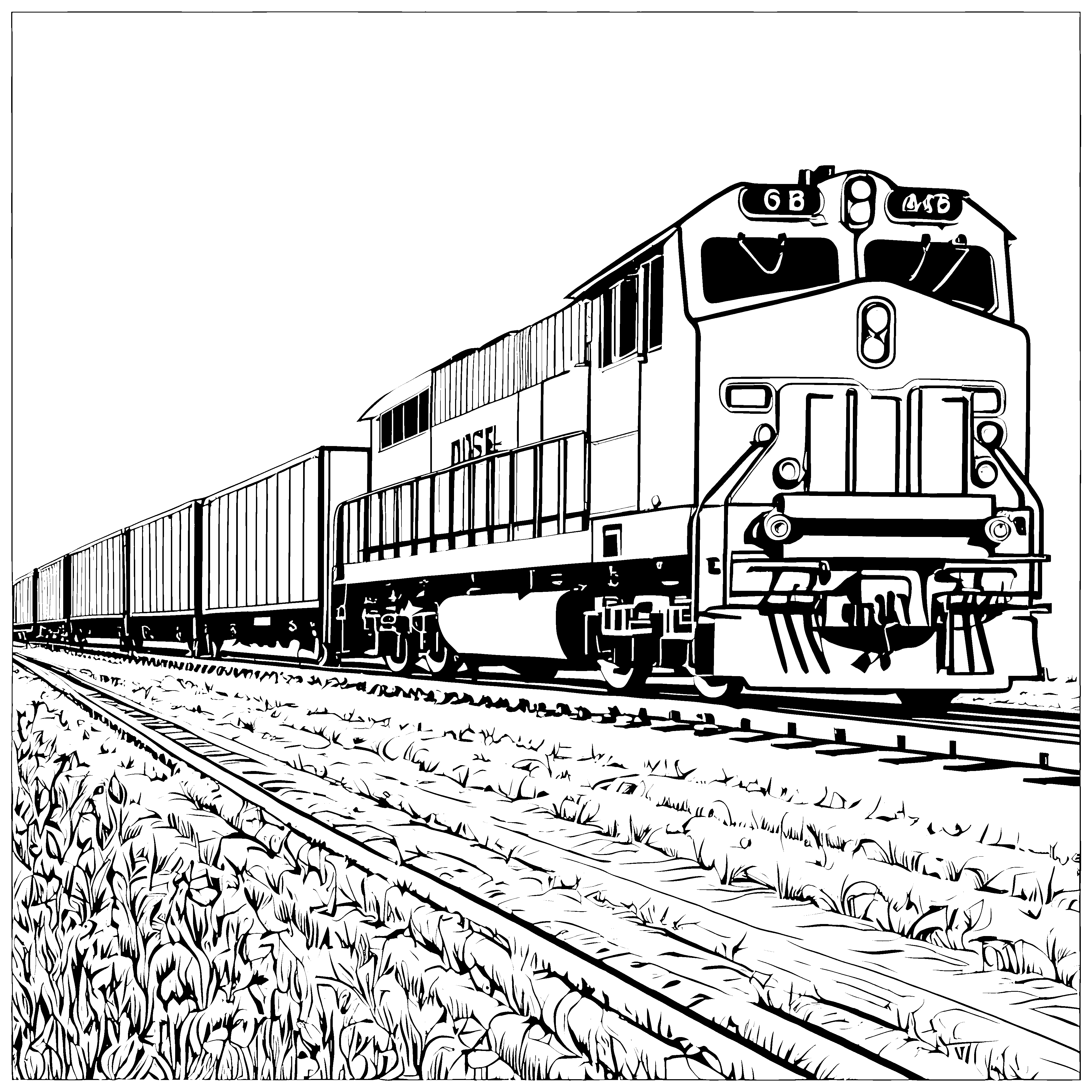 Dampfende Diesellokomotive mit vollen Waggons Malvorlage für mutige Eisenbahnfans