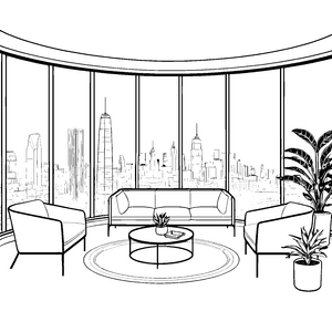 Gemütliches Dreisitzer-Sofa im modernen Wohnzimmer Ausmalbild für kreative Zuhause-Gestalter