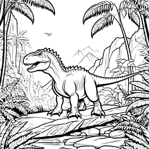 Majestätischer Tyrannosaurus Rex im Dschungel Ausmalbild für mutige Dinoschäfter
