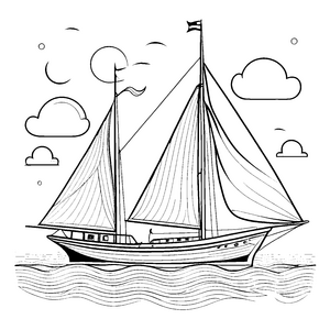 Elegantes Segelschiff mit sanften Wellen Ausmalbild für abenteuerliche Seefahrer