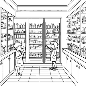 Entdeckungsreise in der bunten Apotheke Ausmalvorlage für kleine Gesundheitsforscher