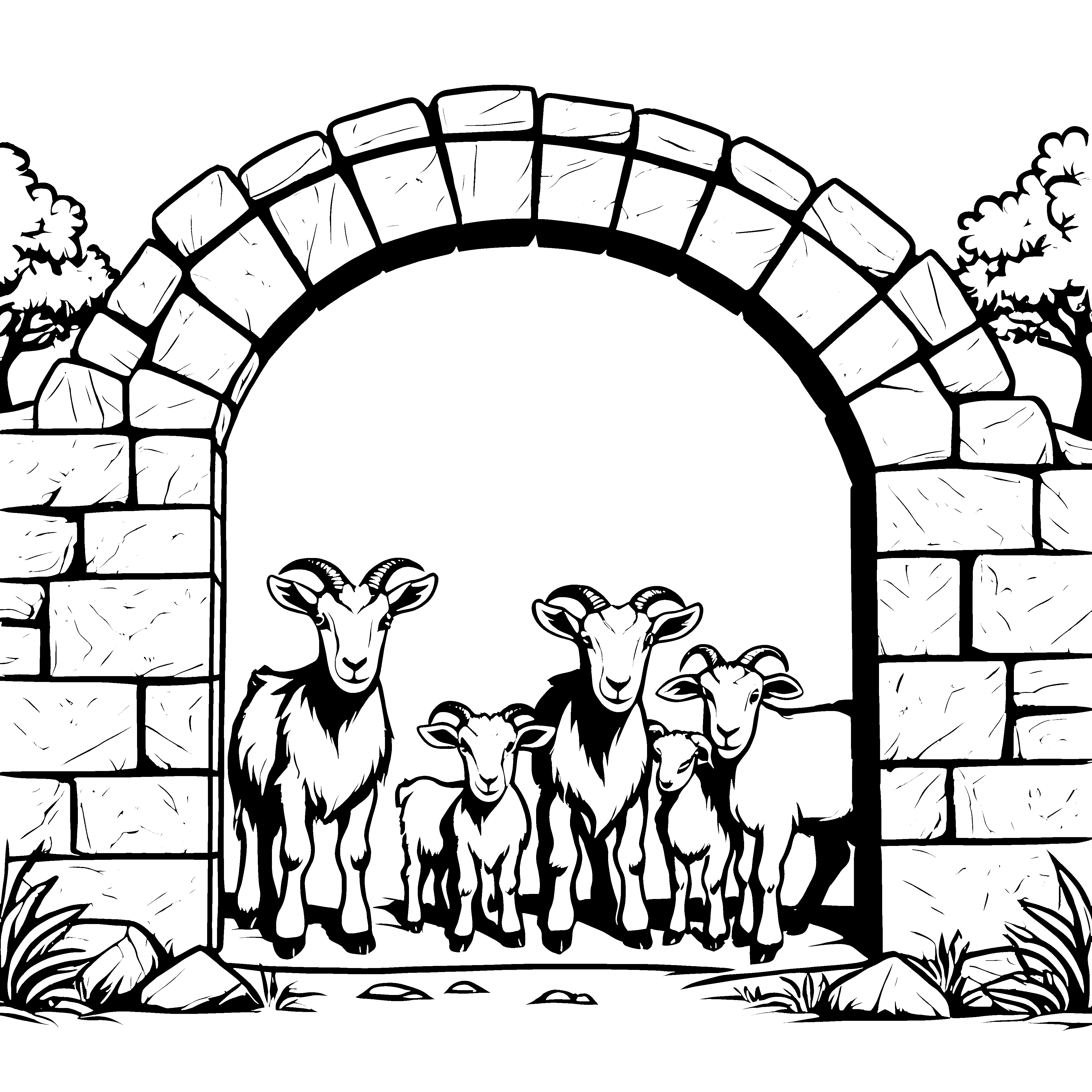 Ziegenfamilie beim aufregenden Ausblick Ausmalbild für neugierige Tierfreunde