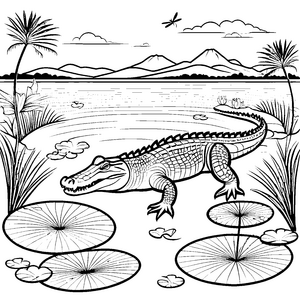 Kreatives Krokodil am seichten Ufer Ausmalvorlage für neugierige Naturforscher