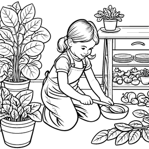 Spannende Spinaternte mit fröhlichem Mädchen Ausmalbild für kleine Gartenfreunde