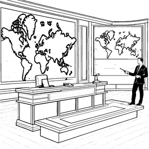 Professioneller Nachrichtensprecher im modernen Studio Ausmalbild für neugierige Medienfans