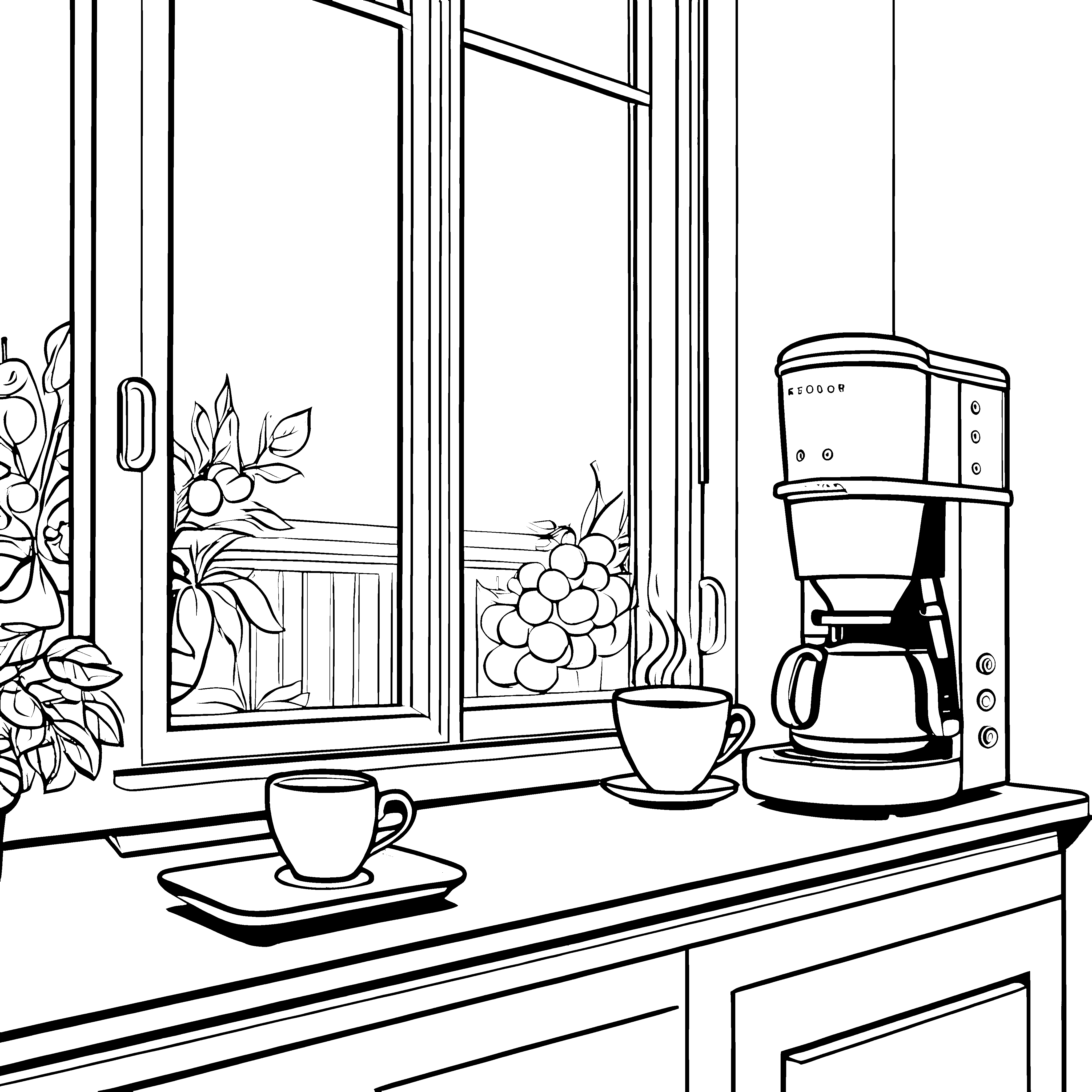 Bezaubernde Kaffeemaschine mit duftendem Kaffee Ausmalvorlage für kleine Genießer