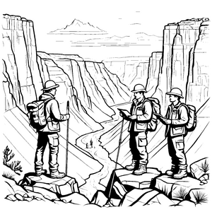 Expedition der Geologen im beeindruckenden Canyon Ausmalmotivation für neugierige Entdecker