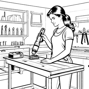 Kreative Bohrmaschine in der Werkstatt Ausmalvorlage für kleine Erfinder