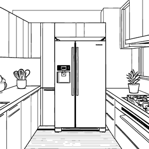 Moderner Kühlschrank in stilvoller Küche Ausmalvorlage für kreative Küchendesigner