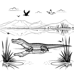 Kuscheliges Krokodil am ruhigen See Ausmalbild für kleine Naturentdecker