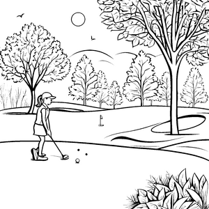 Fröhliches Mädchen beim Golfspiel Ausmalvorlage für sportliche junge Künstler
