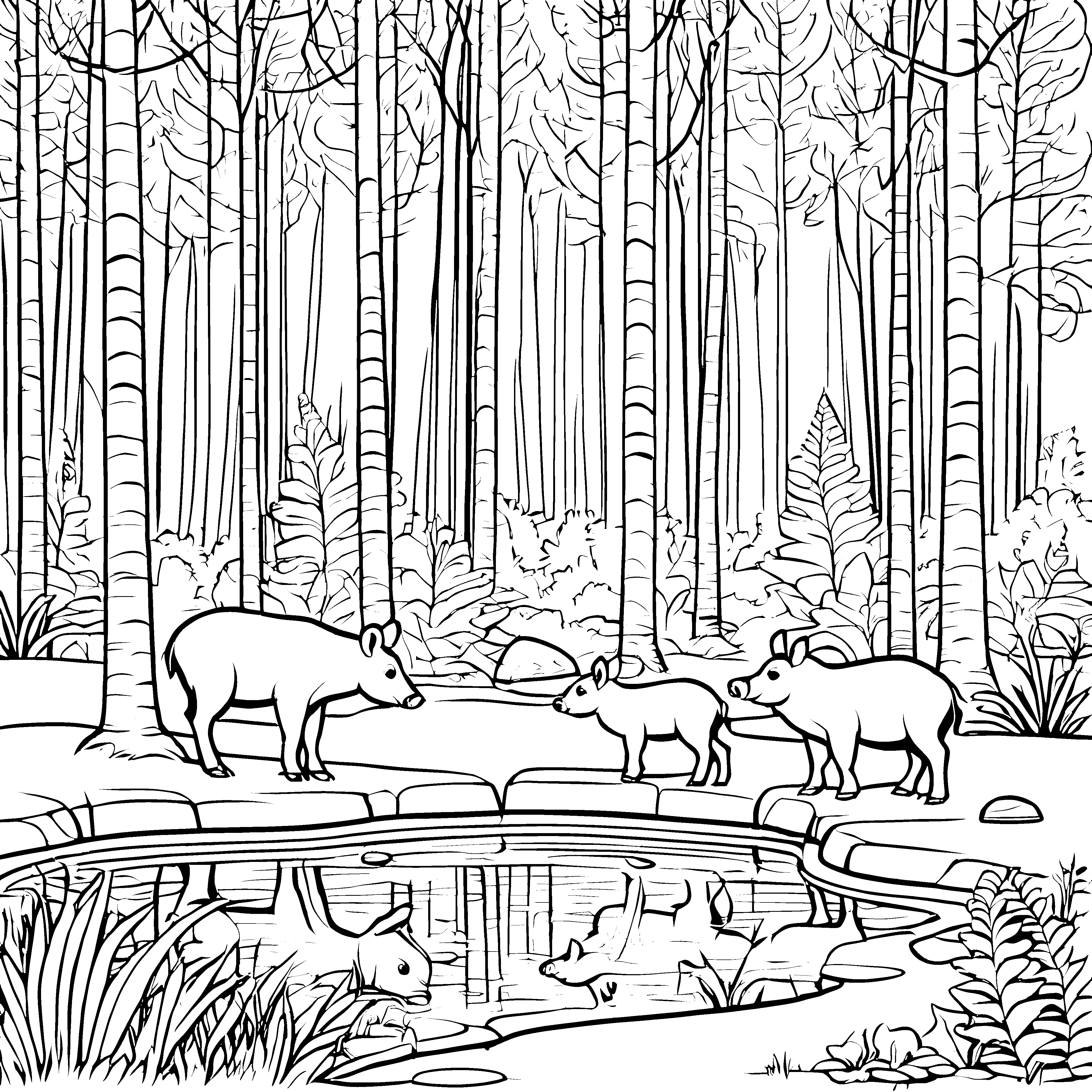 Putziges Wildschwein-Baby beim Wasserpflitschern Ausmalbild für kleine Naturentdecker