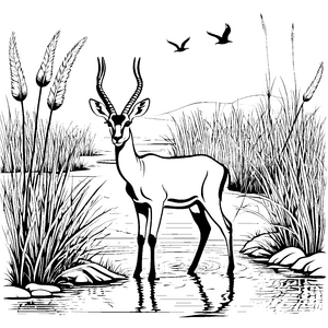 Elegante Gazelle am ruhigen Wasser Malvorlage für kleine Naturforscher